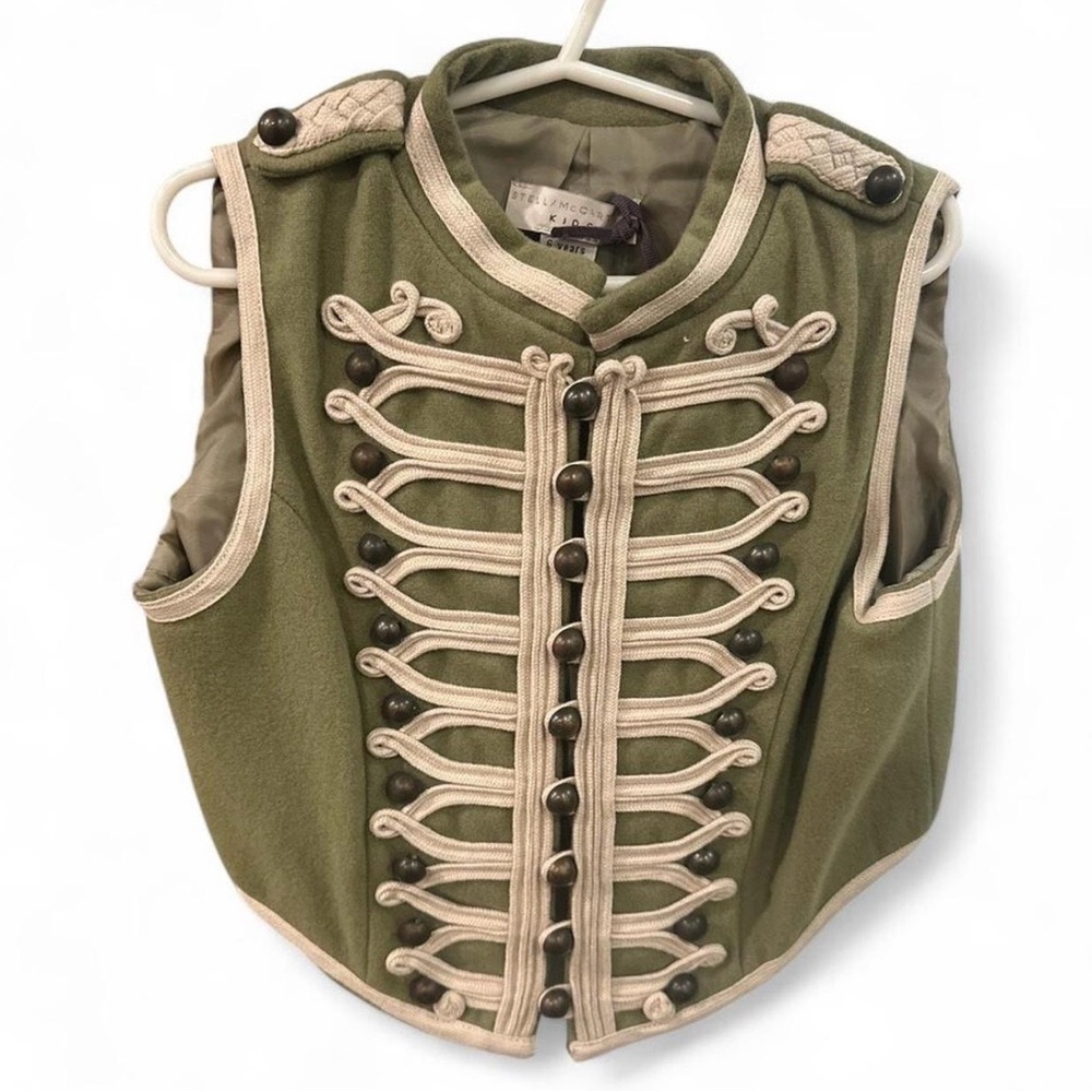 NWT Stella McCartney Kids Olive Vest with Cream Trim